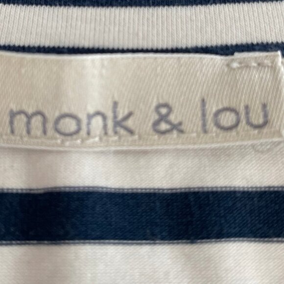 Monk & Lou SS V Neck Striped T Shirt Top Cotton Spandex Blue Wht Sz M/L - Picture 7 of 10